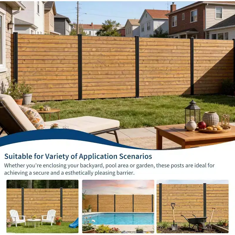 GustoWave 6ft Privacy Fence Posts - No-Dig Metal Post for Privacy Panels, 3-Way Adjustable Heavy Duty Matte Black Post for Backyard Deck Screen