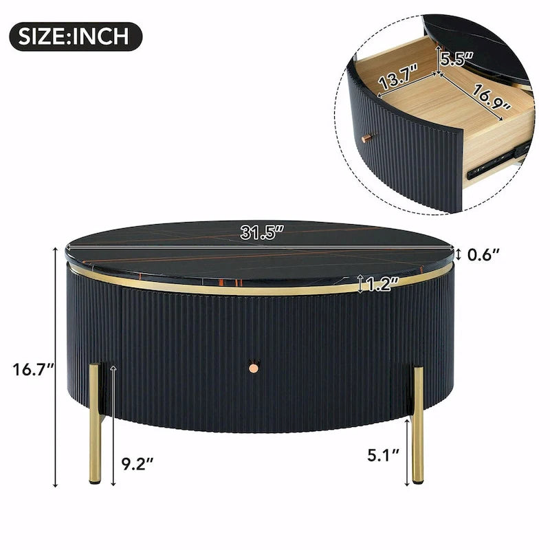 31.5  Modern Round Coffee Table with Large Drawer Storage