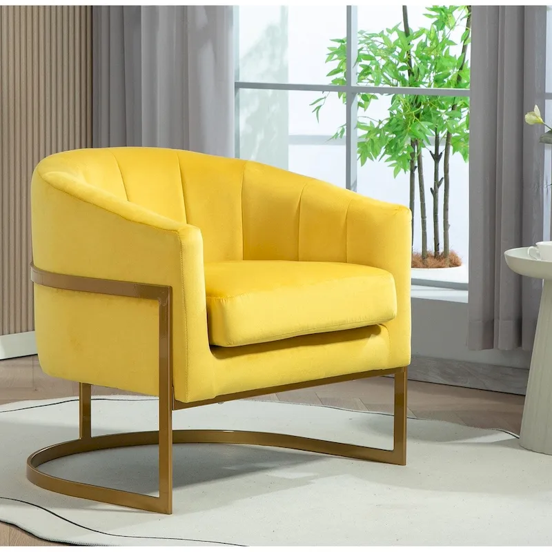 Velvet Accent Armchair with Gold Metal Frame