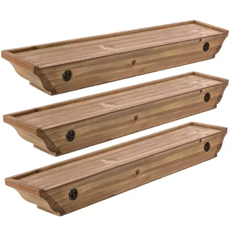 Kiera Grace 24" x 3.15" 3pc Muskoka Fitz Wooden Shelf Set Brown: Modern Floating Wall Organizers, No Assembly Required