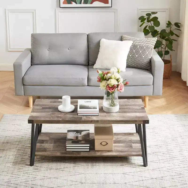 Probe Hues Modern Storage Coffee Table with Metal Frame & Versatile Shelf