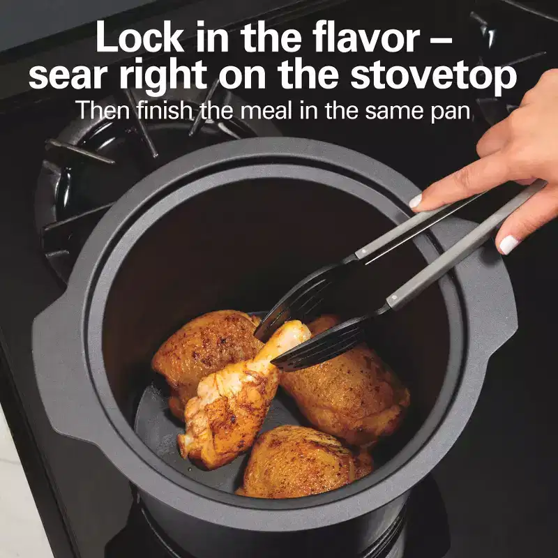 Hamilton Beach Seat & Cook 10Qt Stock Pot Slow Cooker 33196: 5 Settings, Roaster, Dishwasher-Safe, Keep Warm, Silver