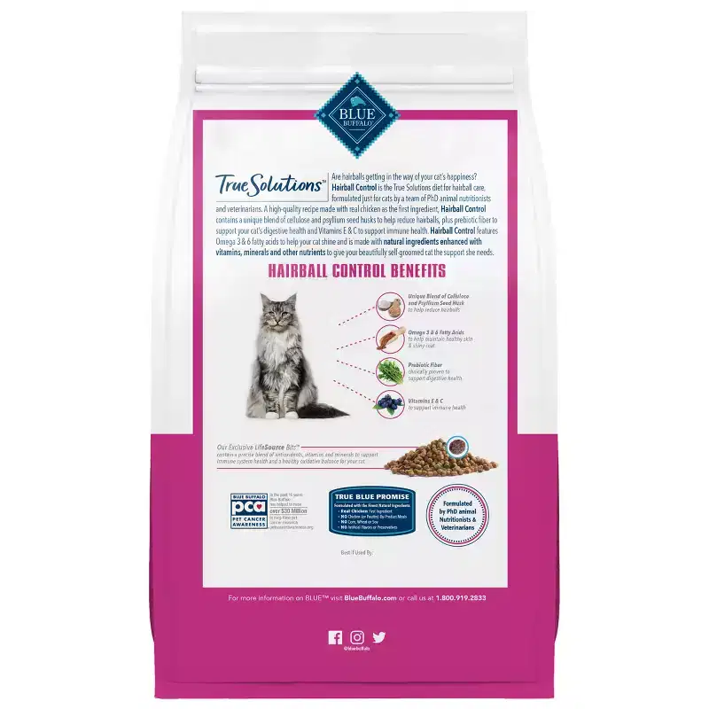 Blue Buffalo True Solutions Indoor Hairball Adult Cat Chicken Dry Cat Food - 11lbs