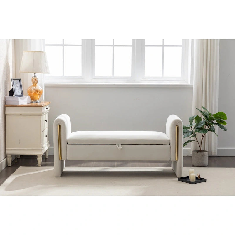 Velvet Storage Bench with Metal Trim