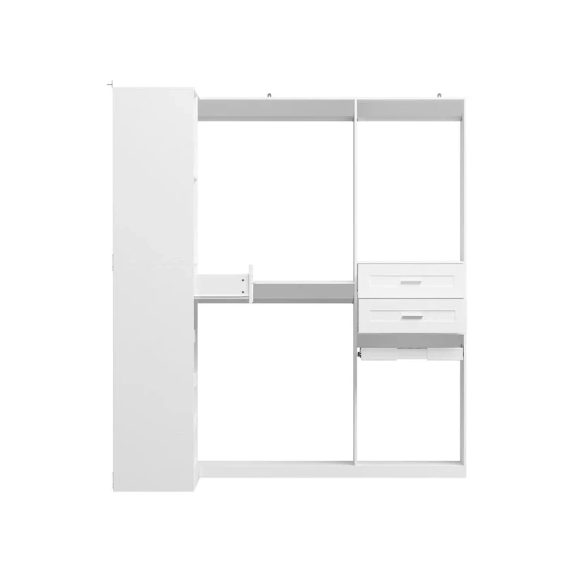 Armoire d'angle avec 2 tringles, un porte-pantalons et un meuble de rangement pour chaussures