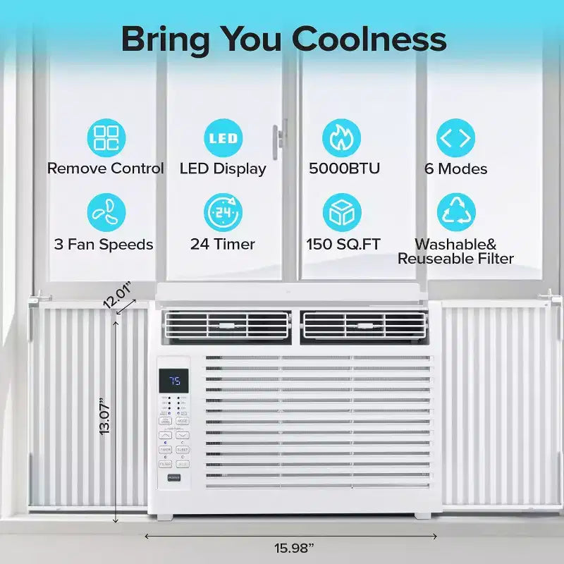 ZAFRO 5,000 BTU Small Window Air Conditioner Cool up to 150 Sq. Ft. with Ultra-Quiet, Compact-size, Washable Filter, Remote Control