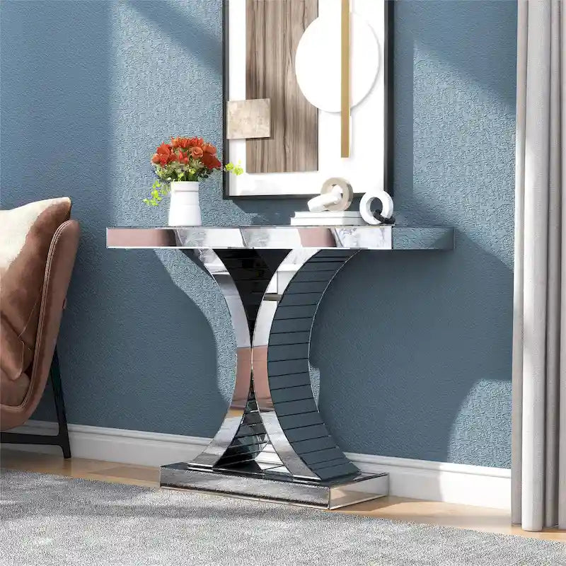 Mirrored Console Table with X-Cross Legs