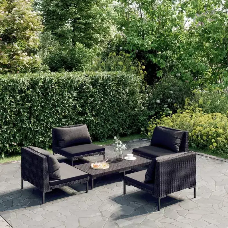 vidaXL Patio Lounge Set Outdoor Sectional Sofa Set Table Poly Rattan Dark Grey