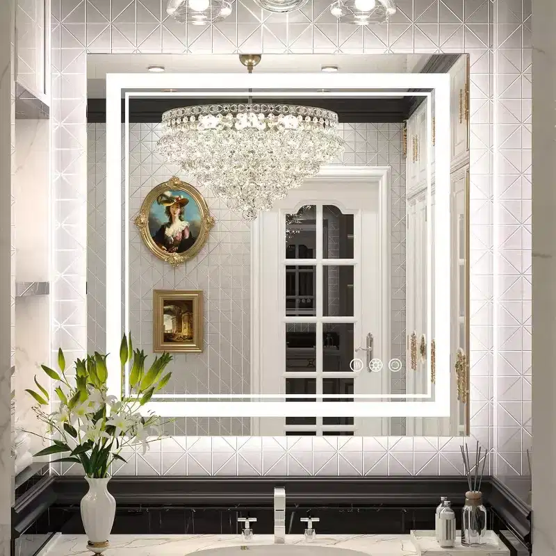 Modern Frameless Anti-Fog LED Lighted Dimmable Wall Mounted Bathroom Vanity Mirror