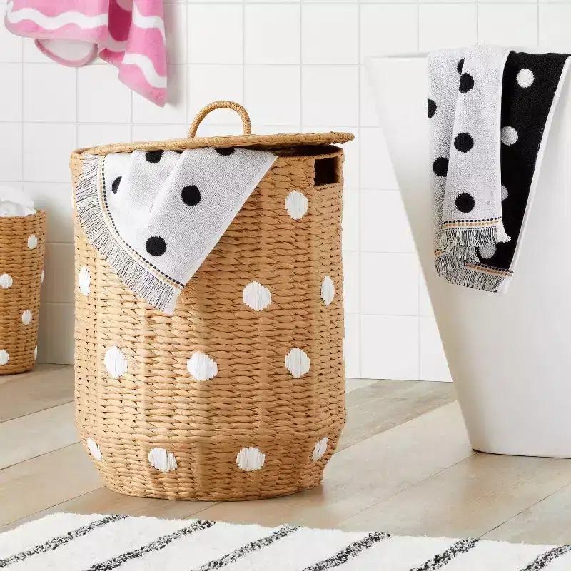 Woven Paper Dot Floor Kids' Hamper Natural - Pillowfort™