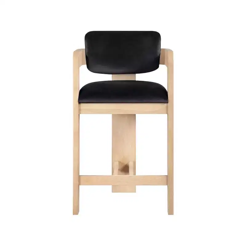 Green Velvet Bar Stool with Black Finish