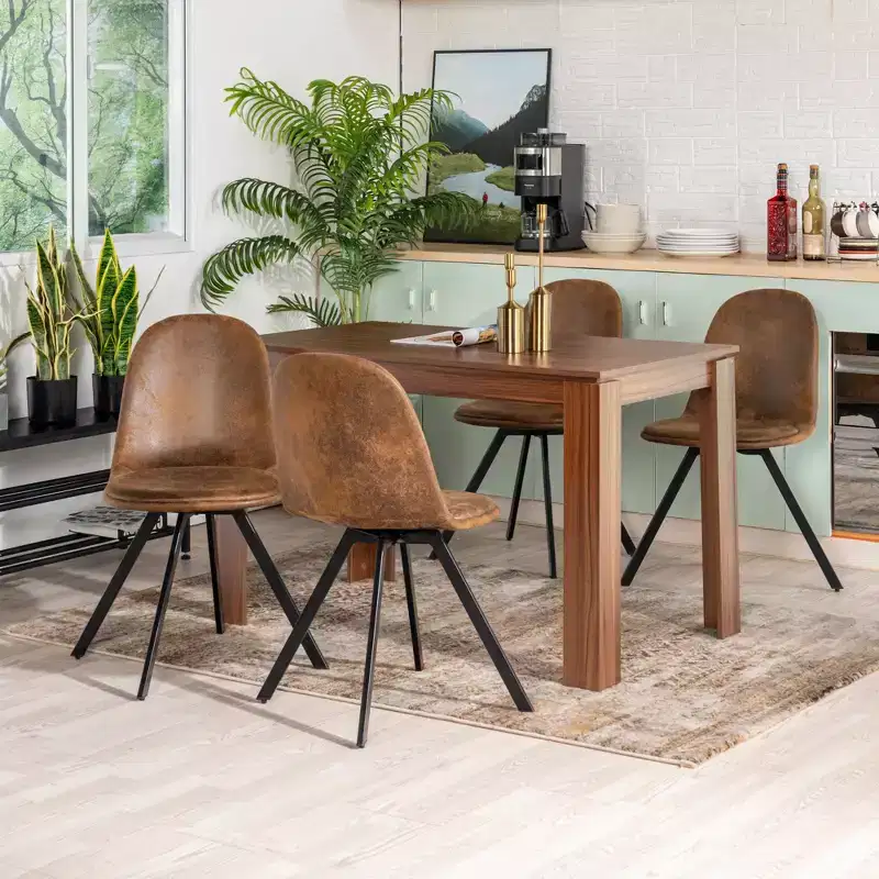 FurnitureR 47.2 Dining Table Set with 4 Swivel Chairs, MDF Table Top and Legs, Upholstered 360 Rotating Dining Chairs for Kitchen & Dining Room