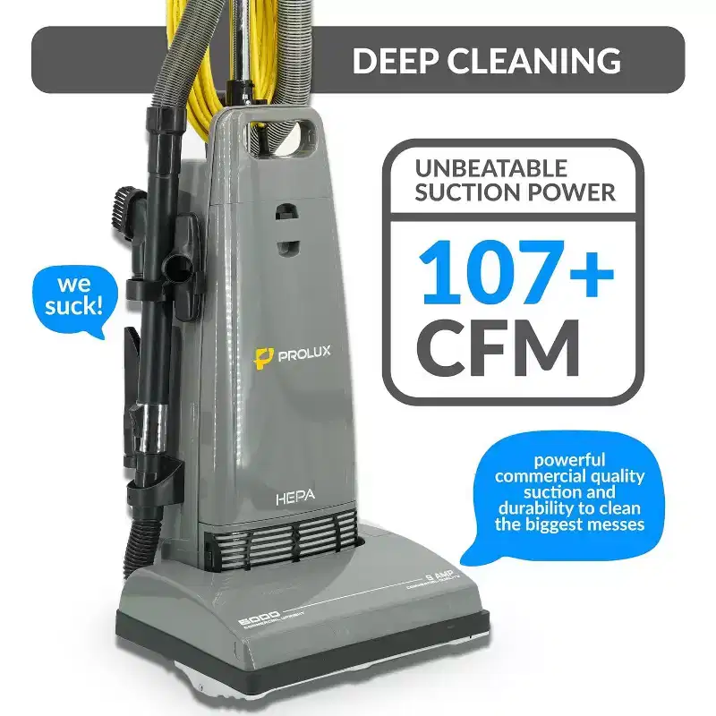 Prolux 6000 Upright Washable HEPA vacuum with 9 AMP Motor on board tools and 5 Year Warranty