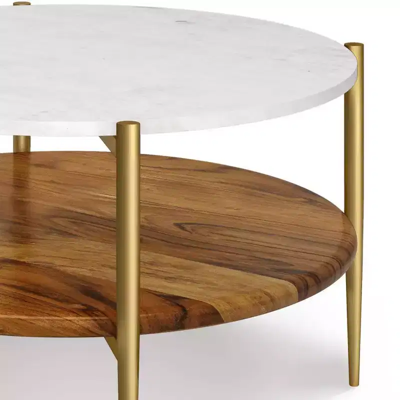 Fleetwood Coffee Table White - WyndenHall: Mid-Century Modern, Acacia Shelf, Antique Brass Frame