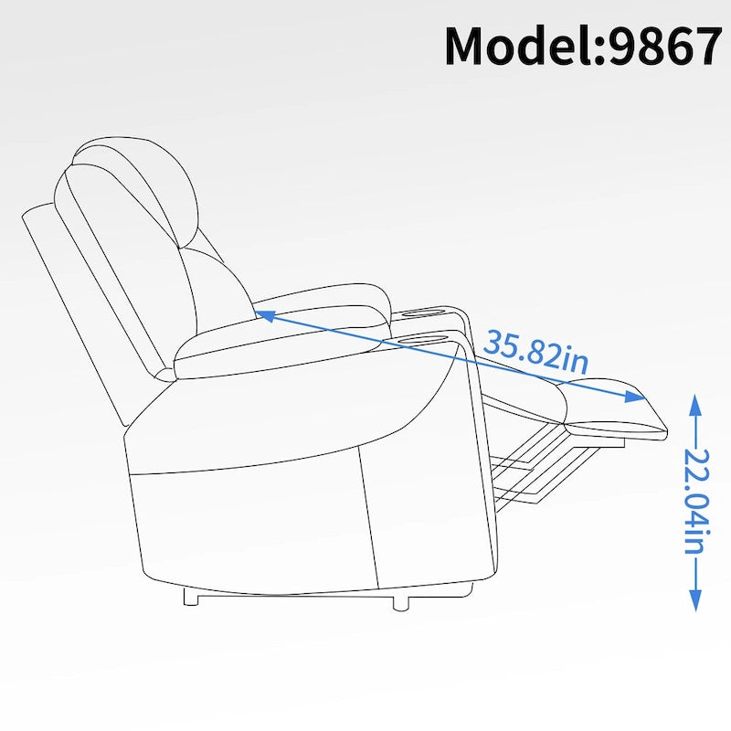 Power Lift Recliner | 8-Point Massage | Lumbar Heat | Dual USB | Steel Cup Holders | Blue