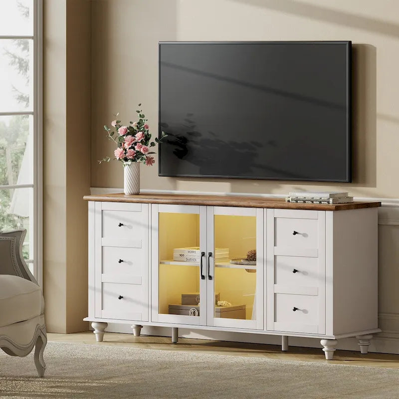 WAMPAT Farmhouse Sliding Barn Door TV Stands Storage Cabinets Entertainment Stand for TVs Up to 65