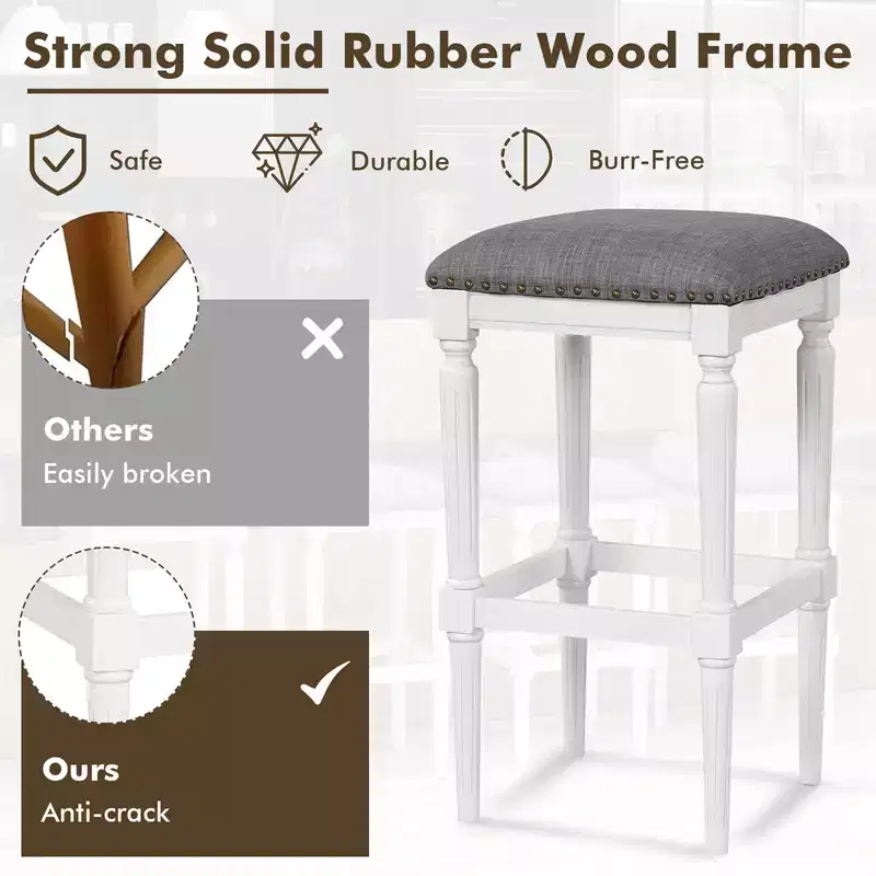 Costway 3 Heights Saddle Stool Set of 2 Square Kitchen Island Stool with Footrests