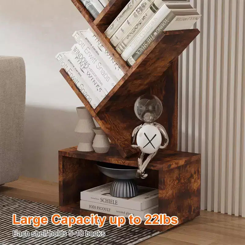 Bookshelf Storage & Tree Bookcase - 8-Tier Tall Organizer Shelf for Living Room, Bedroom, Home Office