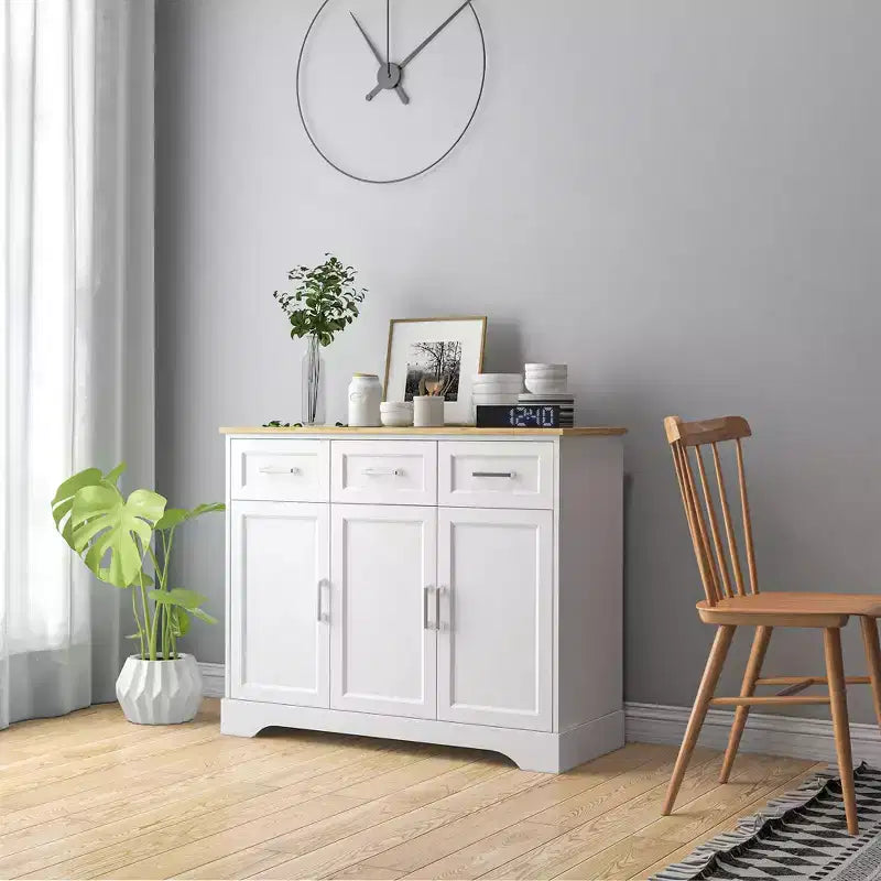 HOMCOM Modern Kitchen Sideboard Buffet Cabinet with Storage Versatility, 3 Drawers, Kitchen Island Dining Room Cabinet, Living Room Furniture, White