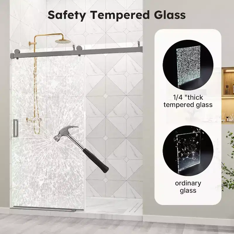 Zevemomo 56-60 W x 76 H Shower Door, Frameless Sliding with 1/4 (6mm) Clear Tempered Glass, Noiseless & Shatterproof,Reversible Installation