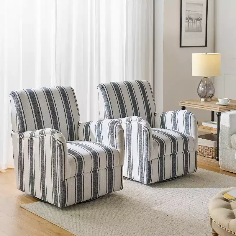 Set of 2 Livia Transitional 360-Degree Swivel Armchair With Jacobean Strip Pattern | HULALA HOME