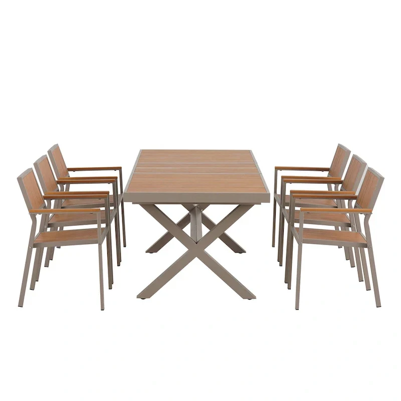 7-Piece Outdoor Extendable Dining Set with Extendable Table and 6 Armrest Chair