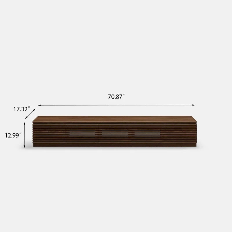 Minimalist TV Stand with DrawersSolid Wood Media Console with Cabinets, Flip-down Door, Walnut Veneer, Fully-Assembled
