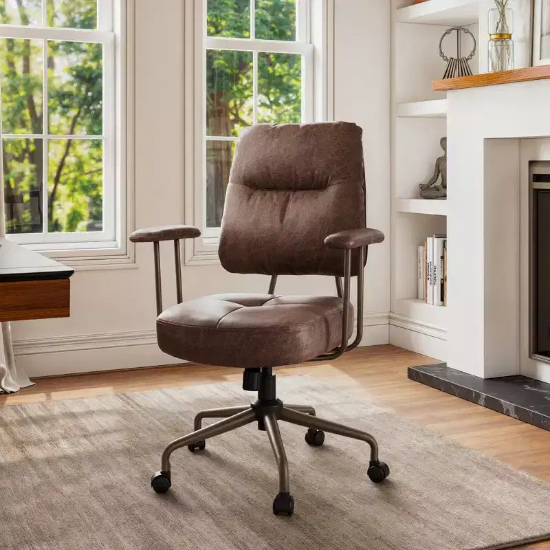 Vintage-Inspired Faux Suede Home Office Chair with Adjustable Height