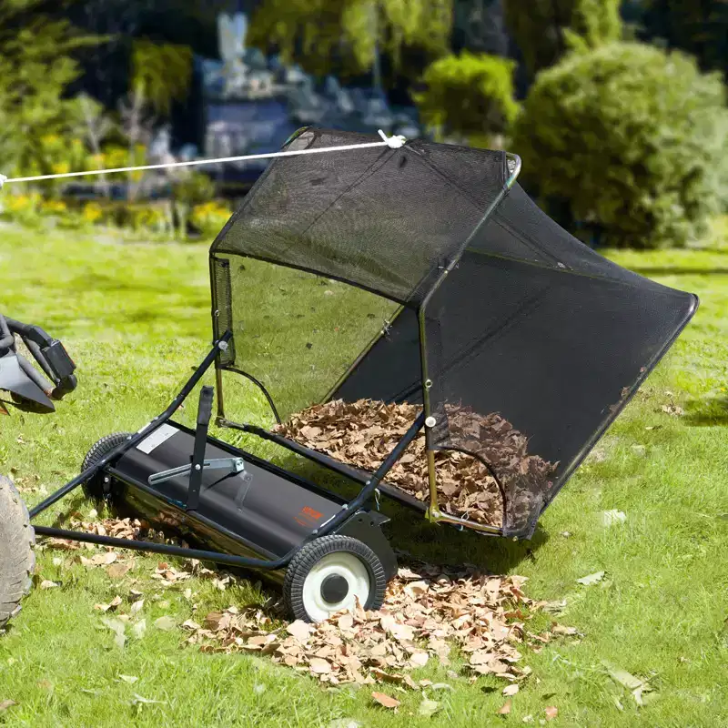 VEVOR 52-inch Lawn Sweeper Tow Behind, 26 cu.ft. Large Pull Behind Grass Sweeper, Heavy Duty Leaf & Grass Collector, Adjustable Sweeping Height