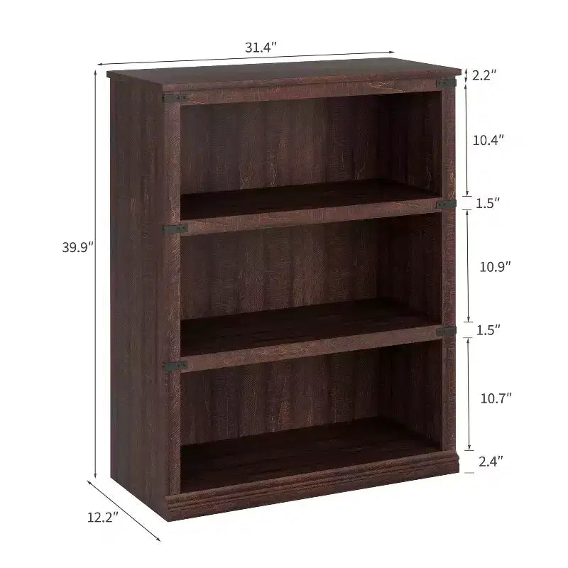 3-Tier Wooden Bookcase, Farmhouse Style Storage Shelf with 3 Shelves, Low Bookshelf for Home Office, Living Room, or Bedroom