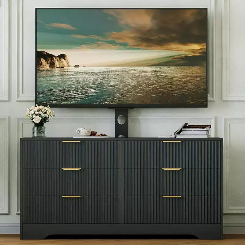 47 Fluted TV Stand - Wood Entertainment Center with 6 Drawers, Modern Media Console for 3285 Inch TVs Living Room Furniture