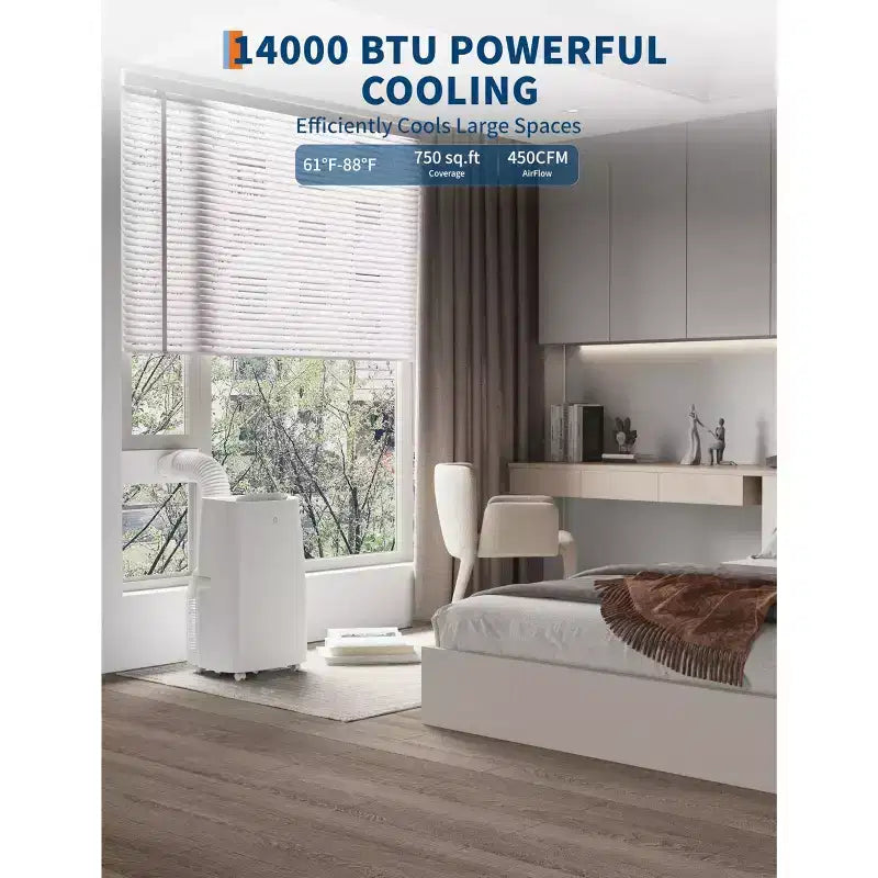 Acekool 14,000 BTU Portable Air Conditioner, 3-in-1 AC Unit, Cools up to 750 Sq.Ft, Remote, Timer, White