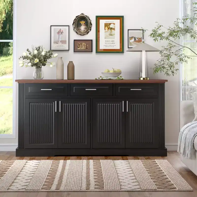 Okak 63in Fluted Sideboard Cabinet, Bufft Cabinet with 4 Doors and 2 Drawers, Storage Cabinet for Living Room, Dining Room, Kitchen