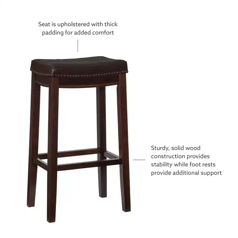 Set of 2 Faux Leather Barstools - Armless, Backless with Footrest, Fixed Height