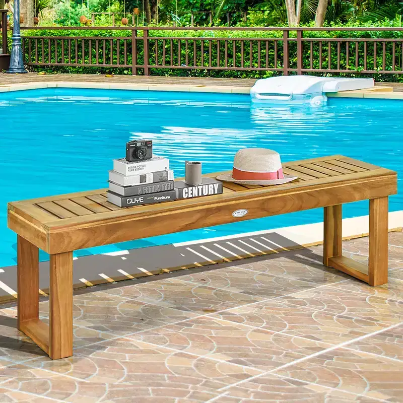Costway 1/2 PCS 52 Outdoor Acacia Wood Dining Bench Chair Seat Slat with Bar