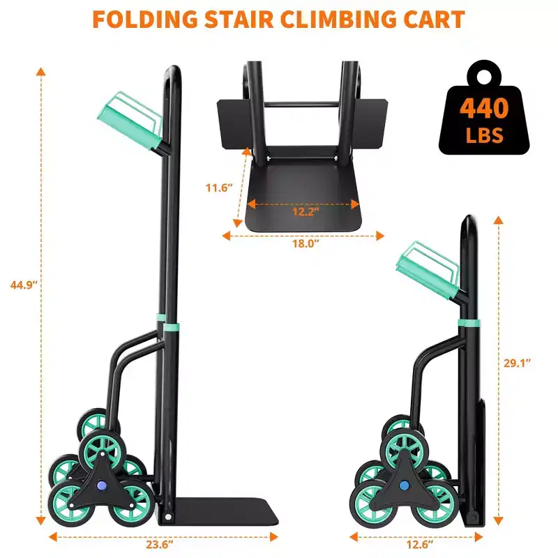 Stair Climbing Hand Truck, Heavy Duty Folding Dolly Cart with 6 Wheels, 440Lbs Capacity, Moving Dolly