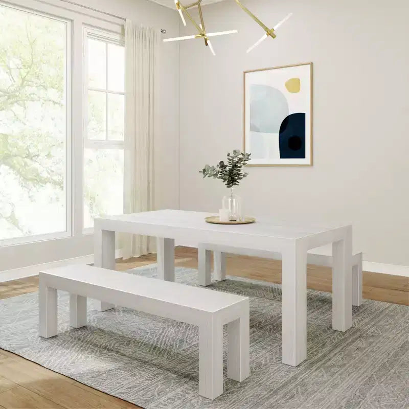 Solid Wood Modern Dining Table Set with 2 Benches for 6