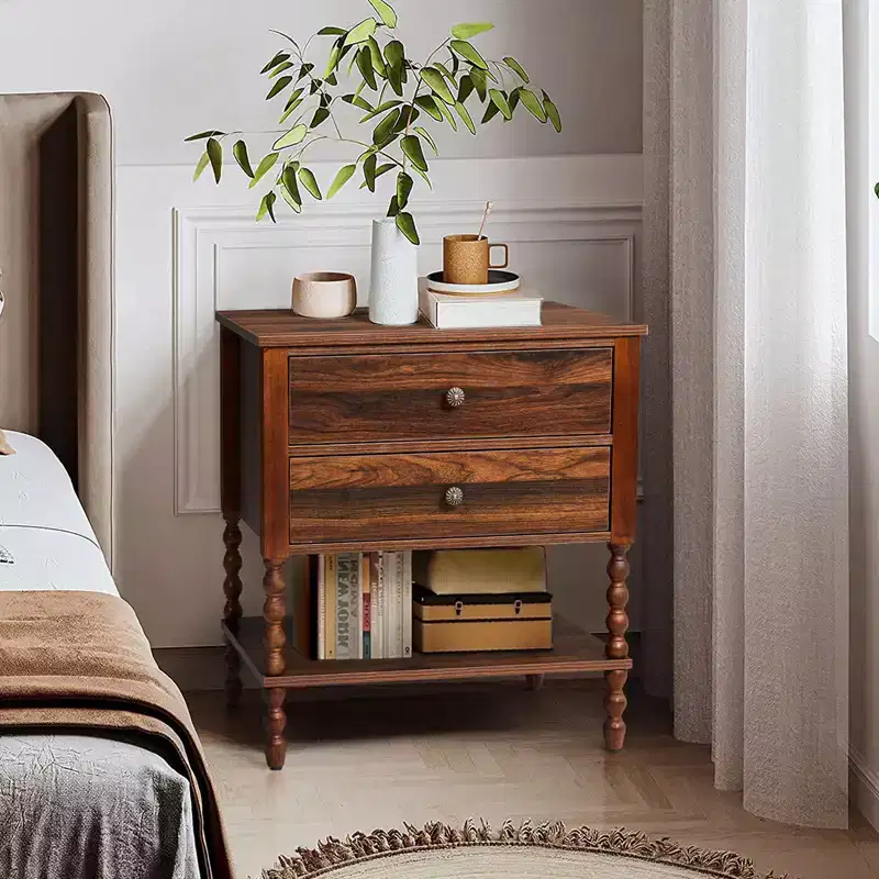 2-Drawer Brown Nightstand with Lower Shelf, 24.02