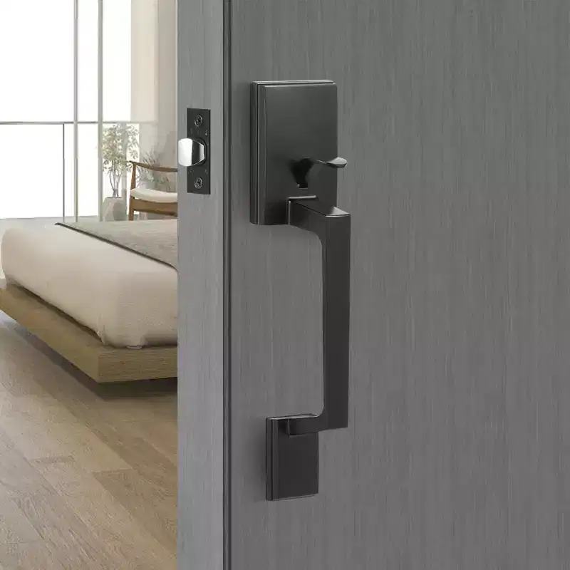 VEVOR Front Door Handle, Square Entry Handle Set with Lever, No Lock, Adjustable Hole Space, Zinc Alloy Die-Casting, Matte Black
