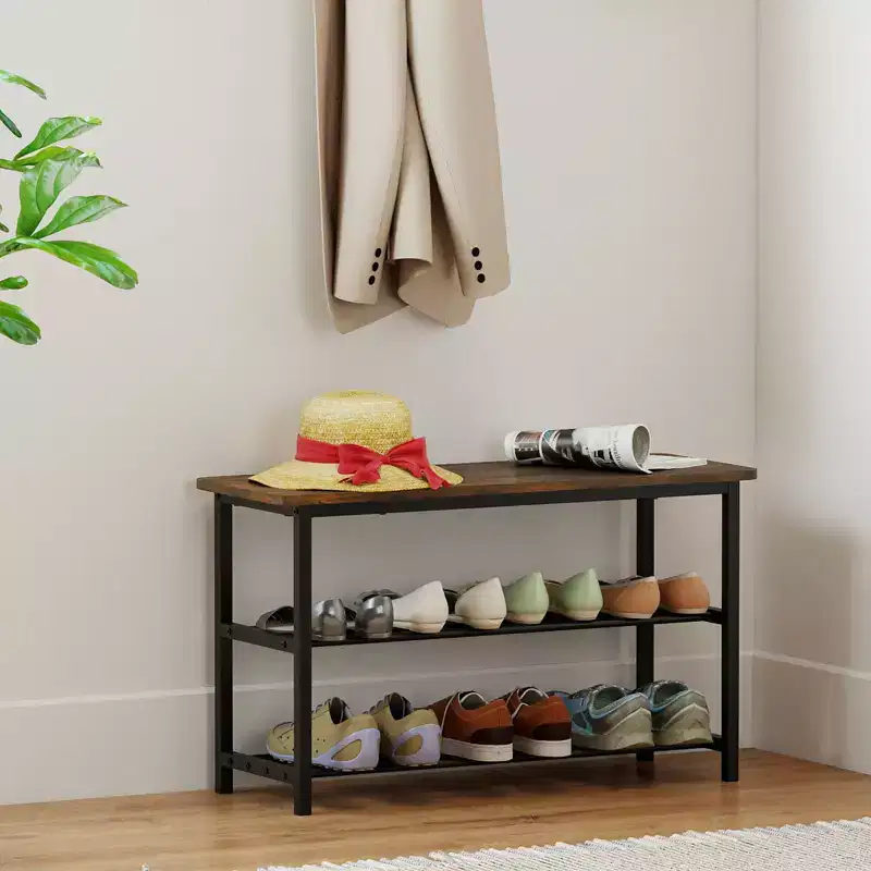 3-Tier Shoe Rack Bench w/ Heavy Duty Metal Frame & 300 lbs Seat for Hallway