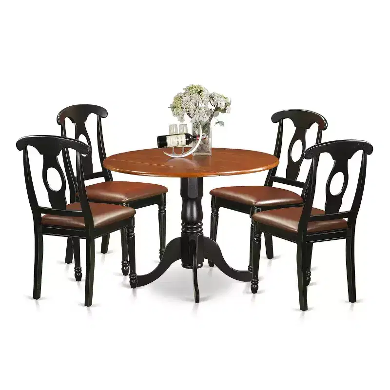 HomeStock Belmont Dining Room Set - Small Dining Table And Dinette Chairs, Drop Leaf, Buttermilk and Cherry