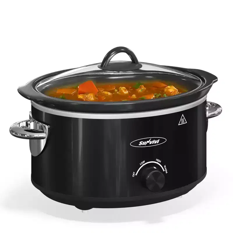Heynemo Small Slow Cooker 4QT, Mini Food Warmer with 3 Heating Settings, Removable Ceramic Pot, Dishwasher Safe Glass Lid, Stainless Steel