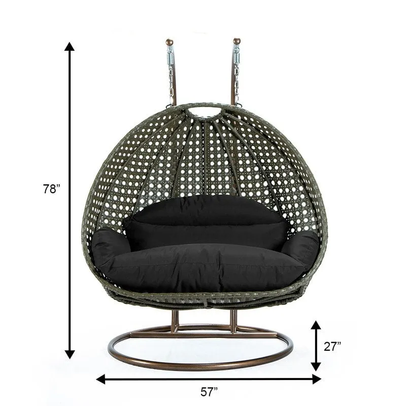 Fauteuil suspendu œuf LeisureMod pour 2 personnes avec support - Balancelle hamac/fauteuil roulant d'extérieur/intérieur en rotin tressé avec coussins