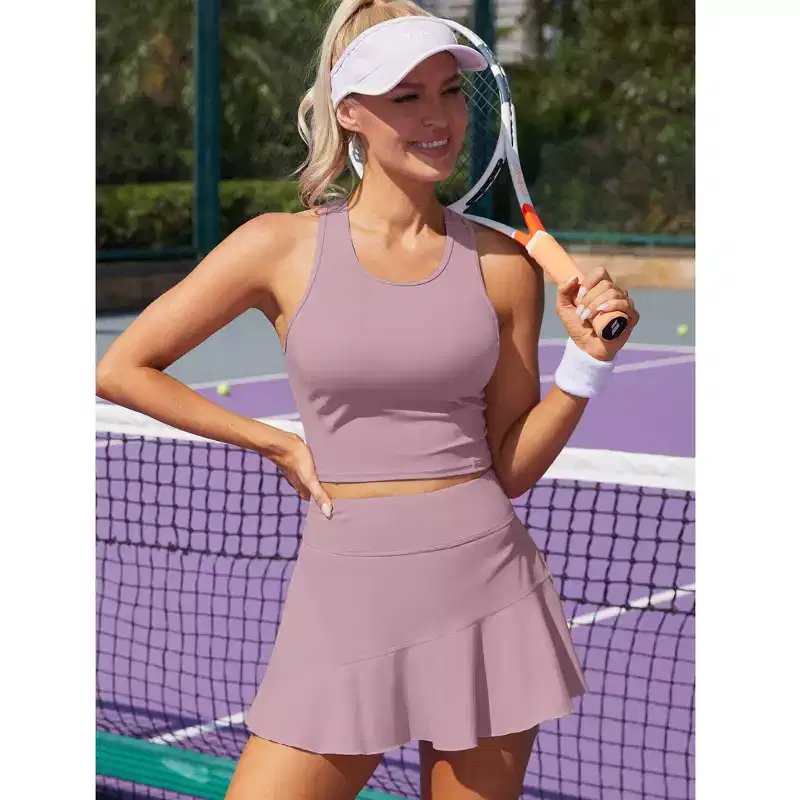 Attraco Women's Tennis Dress with Shorts and Pockets Racerback Golf Workout Outfits 2 Piece Tennis Skirts Sets