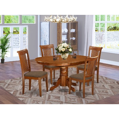 5-Piece Oval Saddle Brown Finish Solid Wood Top Dining table with 4 Chairs with