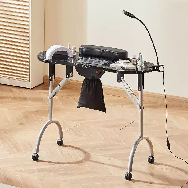 VEVOR Portable Manicure Table, Foldable Nail Table with Electric Dust Collector, Moveable Nail Tech Desk & 4 Wheels, 3 Dust Bags, Black