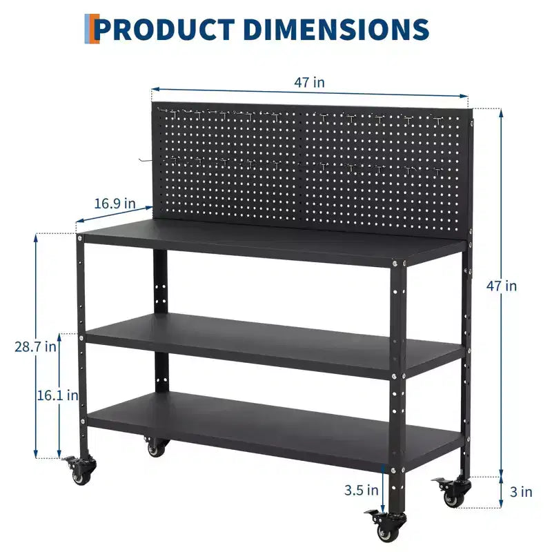Workbench with Pegboard, Steel Frame Work Table with Storage Shelves for Garage & Workshop