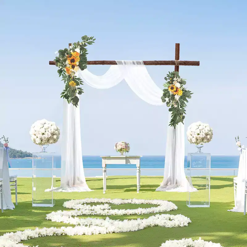 VEVOR Artificial Wedding Arch Flowers Kit,Yellow Wedding Arch Flowers with Drapes Kit (3Pcs) - 2Pcs Floral Arrangement,1Pcs Sheer Drapes, Multicolored