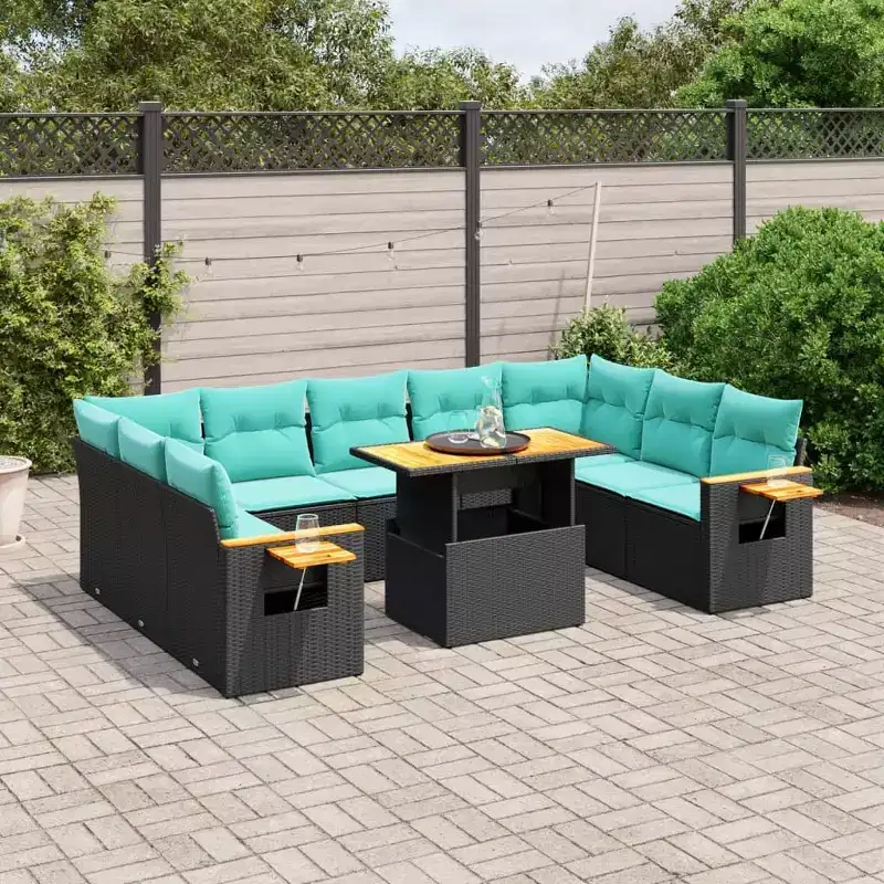 vidaXL 11 Piece Patio Sofa Set with Cushions Poly Rattan
