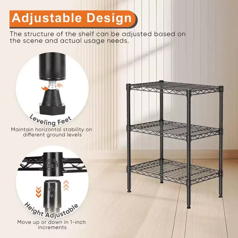 MAYEERTY 3 Tier Adjustable Metal Wire Storage Rack Heavy Duty Organizer for Kitchen Closet Pantry Garage Bathroom Laundry